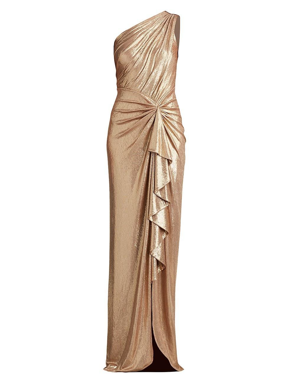 Womens One-Shoulder Metallic Jersey Gown Product Image