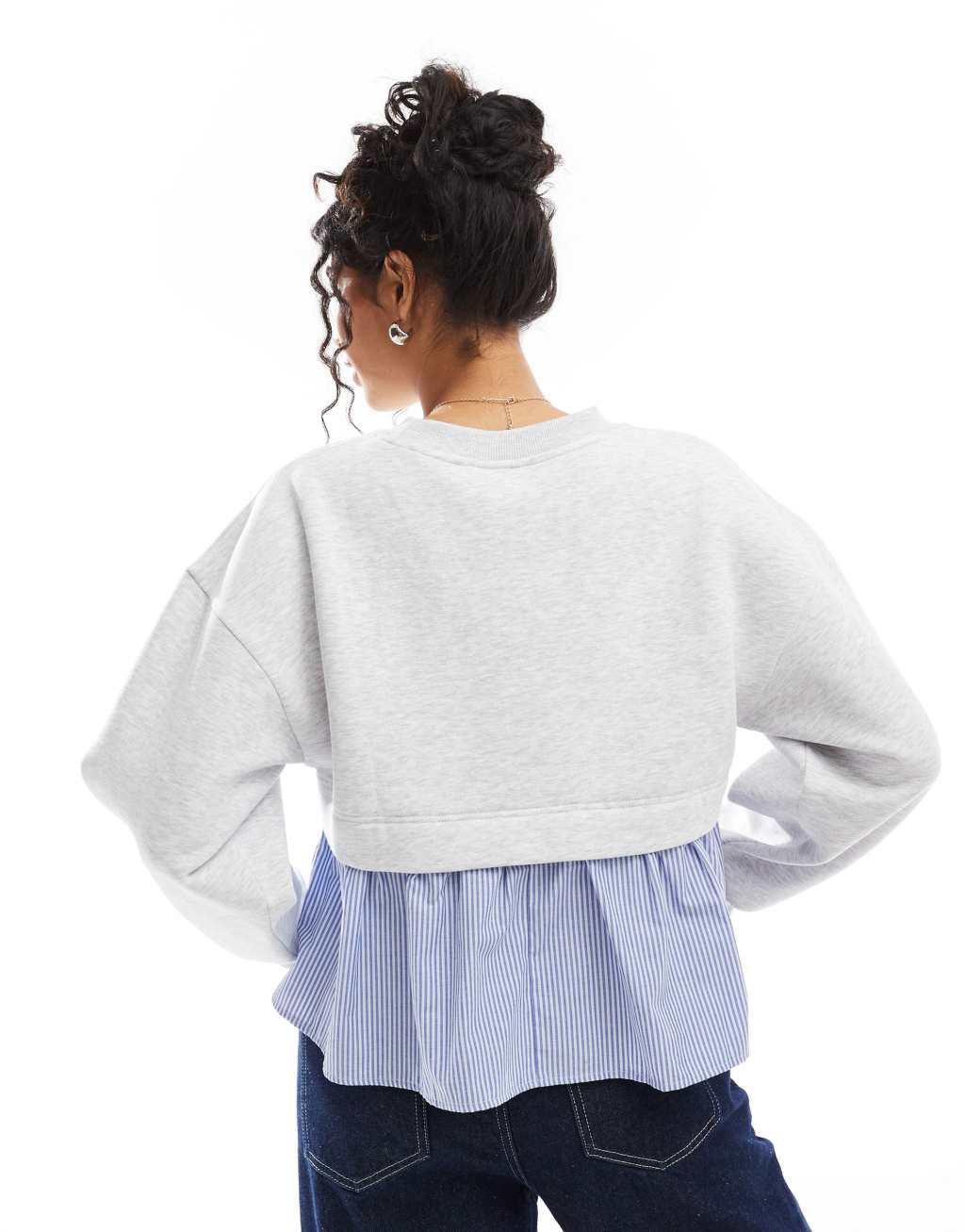 ASOS DESIGN stripe peplum hem sweatshirt in ice heather Product Image