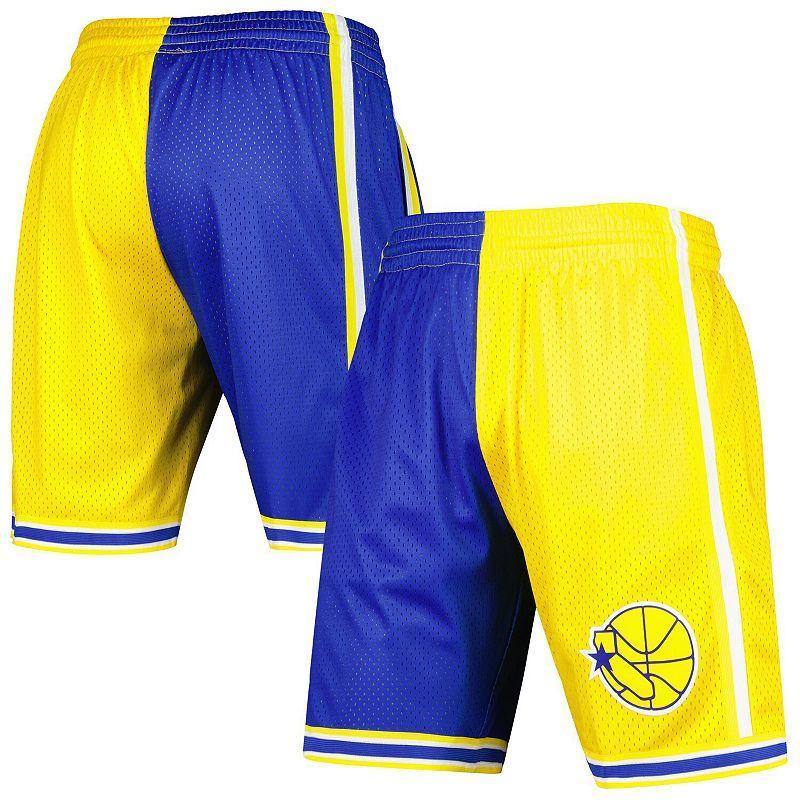 Mens Mitchell & Ness Royal/Gold Golden State Warriors Hardwood Classics 1995 Split Swingman Shorts Product Image