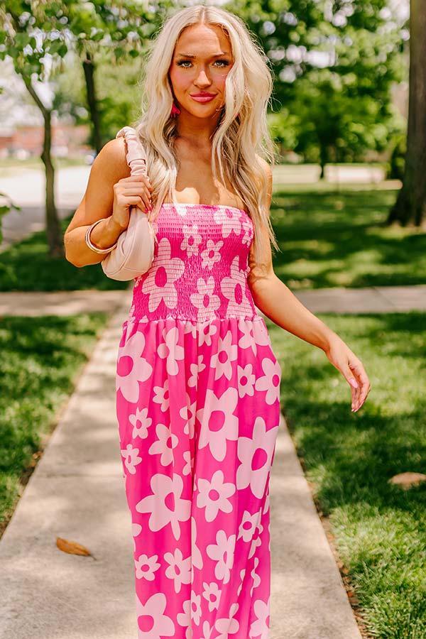 Loft Party Smocked Floral Jumpsuit in Hot Pink Product Image