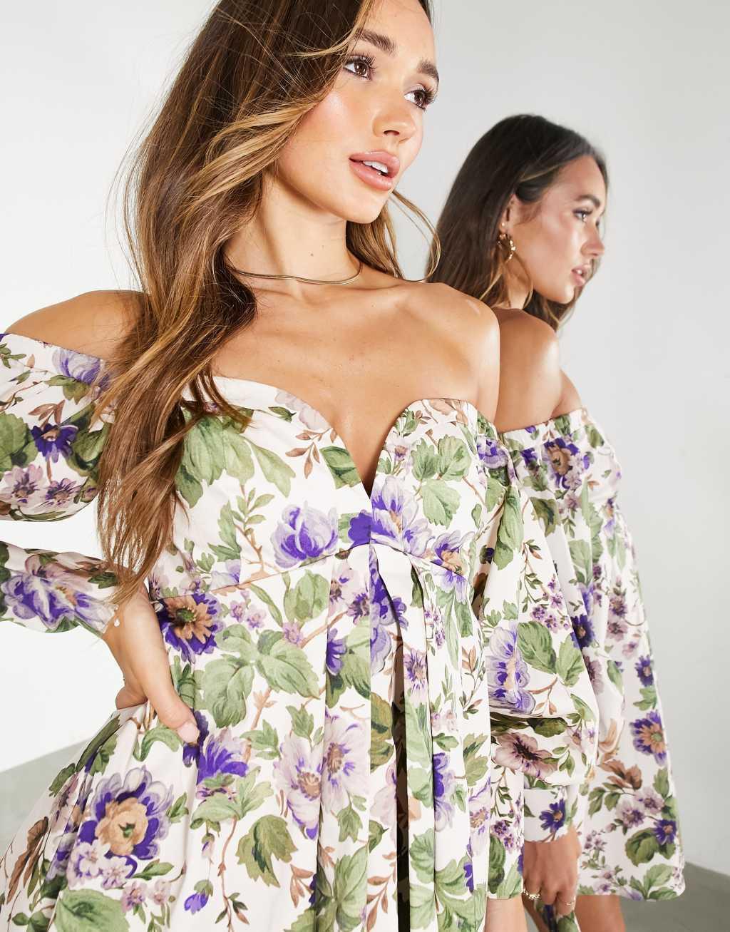 ASOS EDITION off shoulder mini dress in floral print Product Image