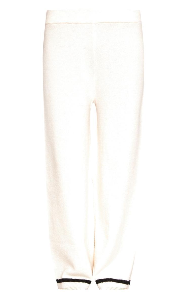 Cream Soft Knit Contrast Stripe Detail Wide Leg Pants Product Image