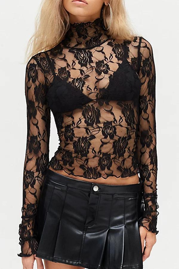 Out From Under Clarise Sheer Rose Floral Lace Turtleneck Top Womens at Urban Outfitters Product Image