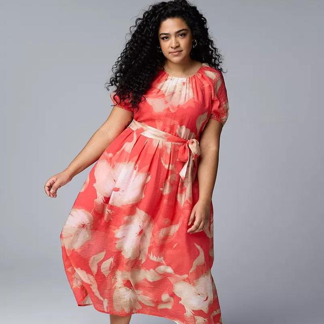 Plus Size Simply Vera Vera Wang Floral Watercolor Shirred Short Sleeve Maxi Dress, Womens Product Image