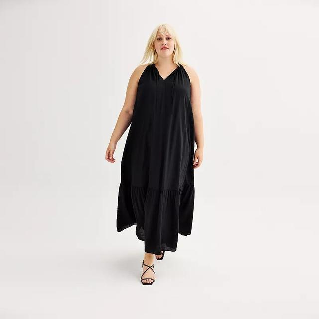 Plus Size Nine West Tiered Peasant Maxi Dress, Womens Product Image