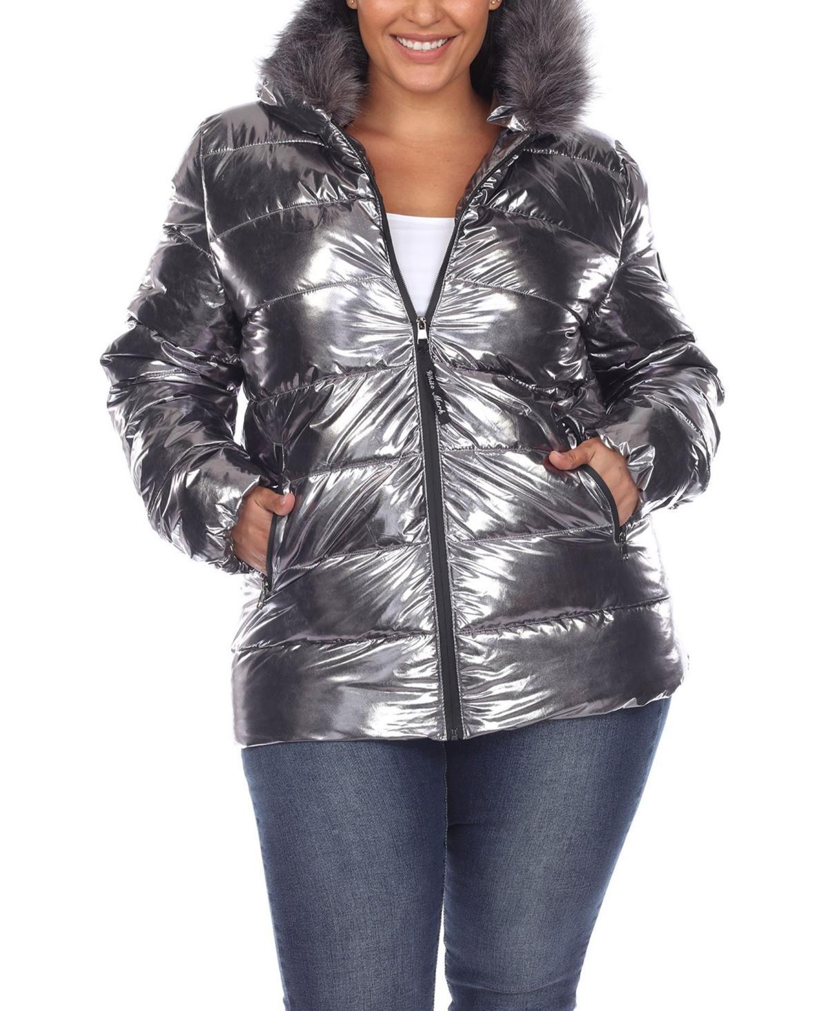 Plus Size Metallic Puffer Coat with Hoodie Product Image