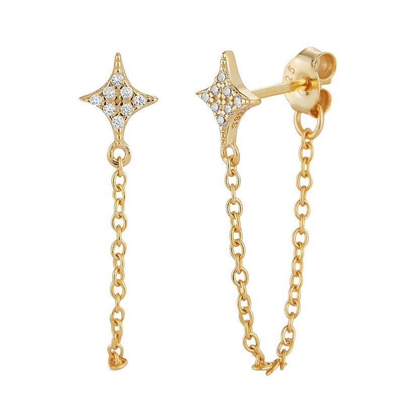 Sunkissed Sterling Cubic Zirconia Star Chain Drop Stud Earrings, Womens, Gold Product Image