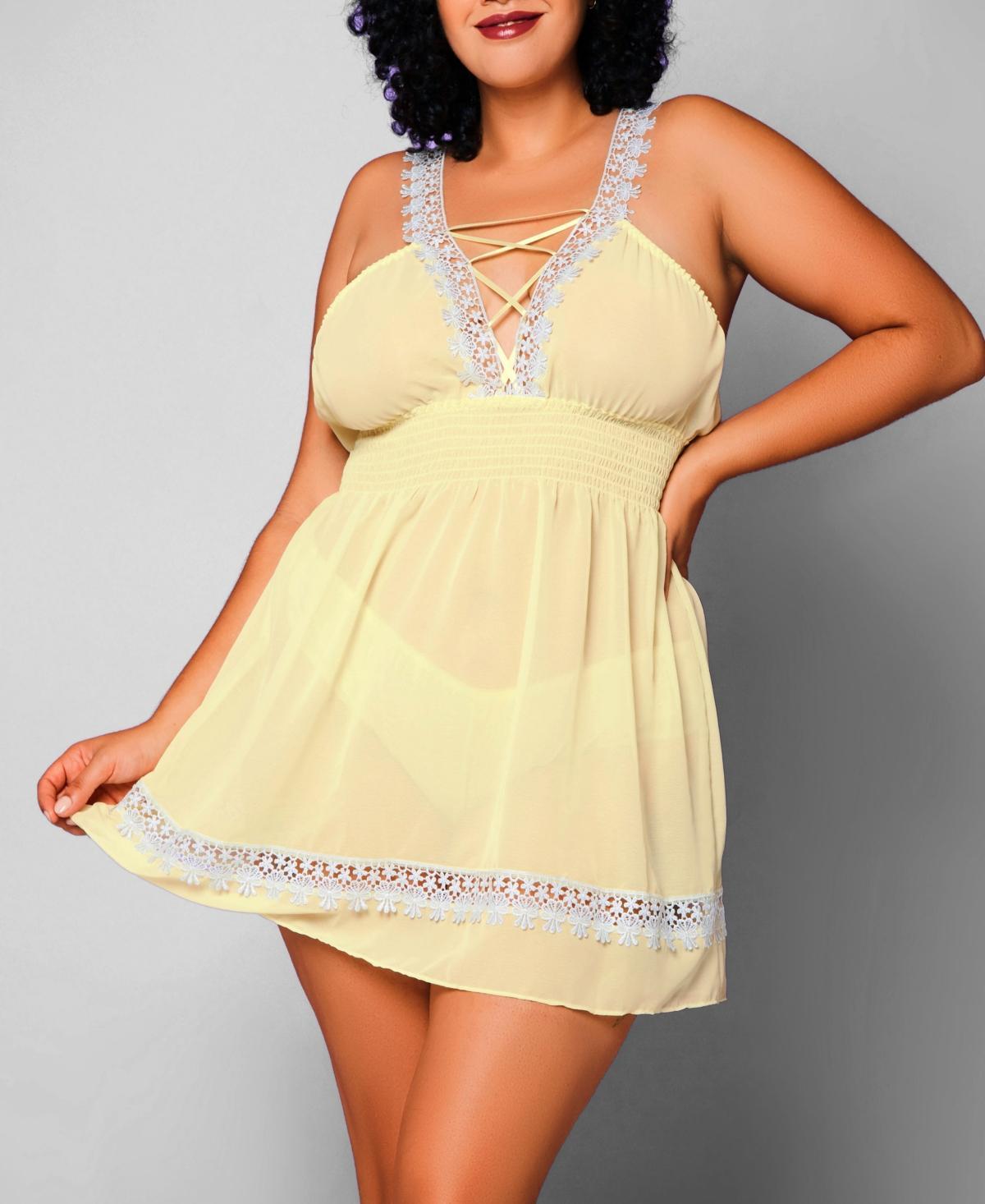 iCollection Womens Daisy Plus Size Chiffon and Lace Chemise and Panty Set Product Image