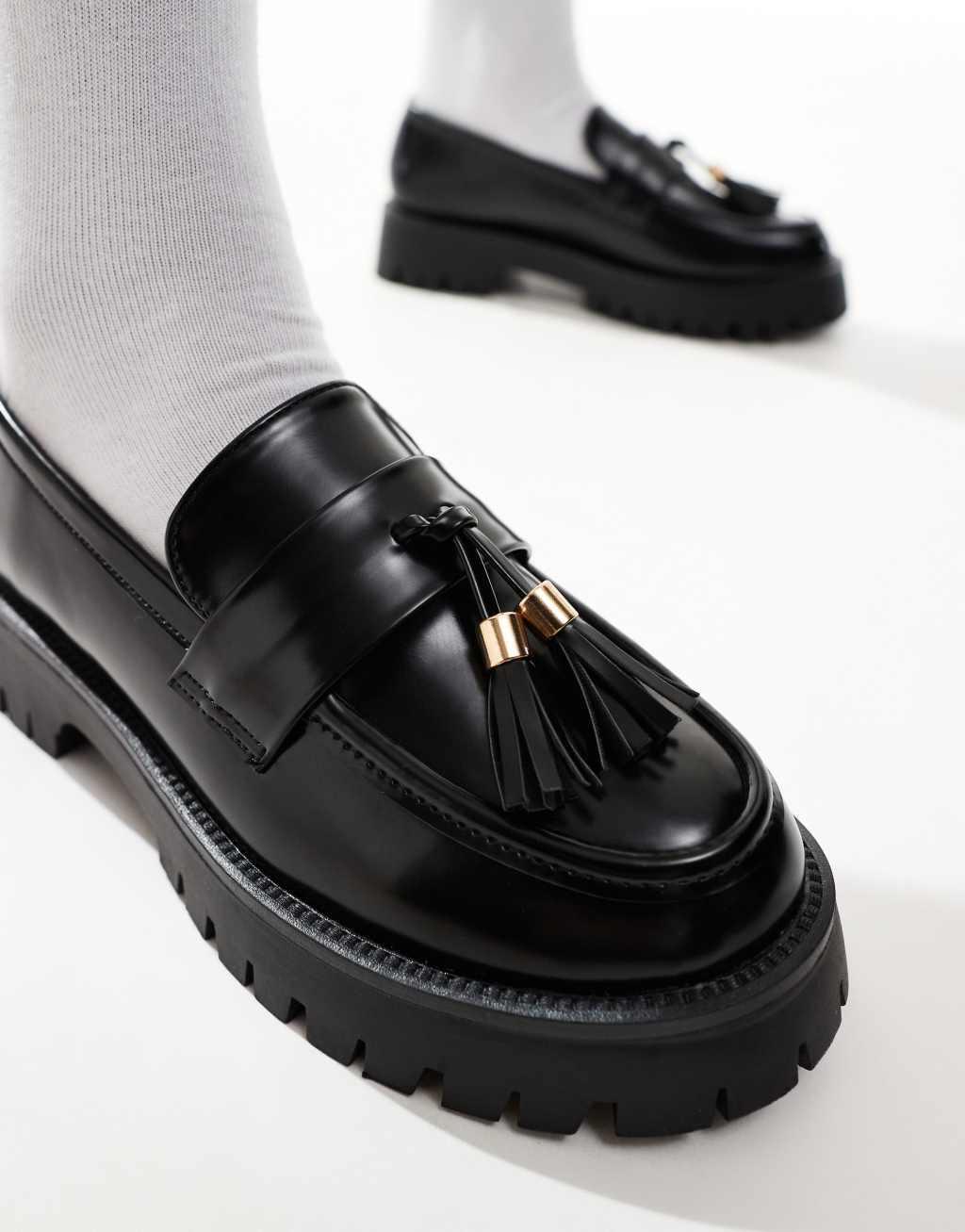 SEQWL chunky tassel loafers in black box Product Image