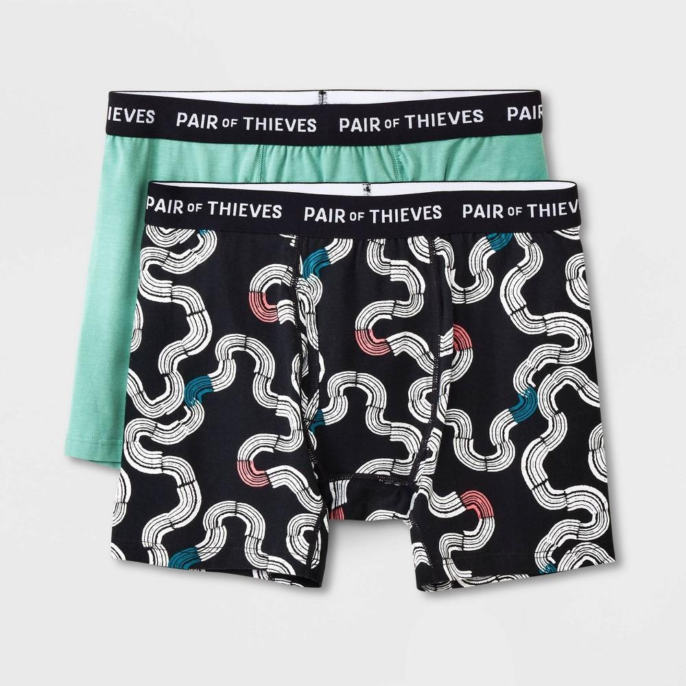 Pair of Thieves Mens Abstract Print Super Soft Boxer Briefs 2pk - Black/Aqua Blue S: Jersey Fabric, Opaque, Machine Washable Product Image