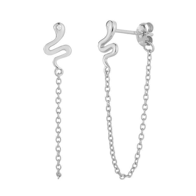 Sunkissed Sterling Cubic Zirconia Snake Chain Drop Stud Earrings, Womens, Silver Tone Product Image