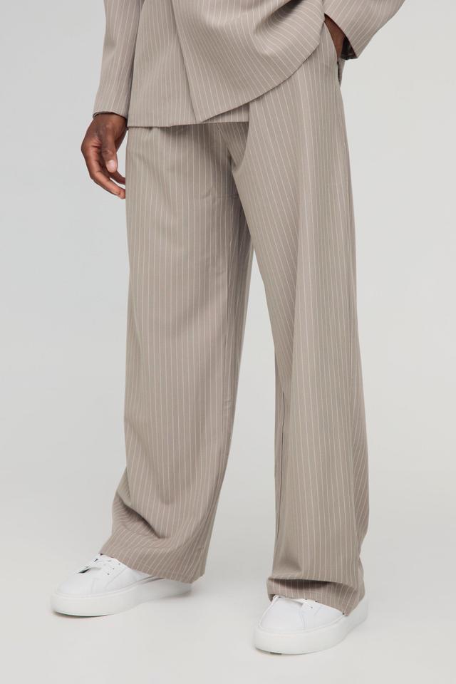 Wide Leg Pinstripe Fixed Waist Trouser | boohooMAN USA Product Image