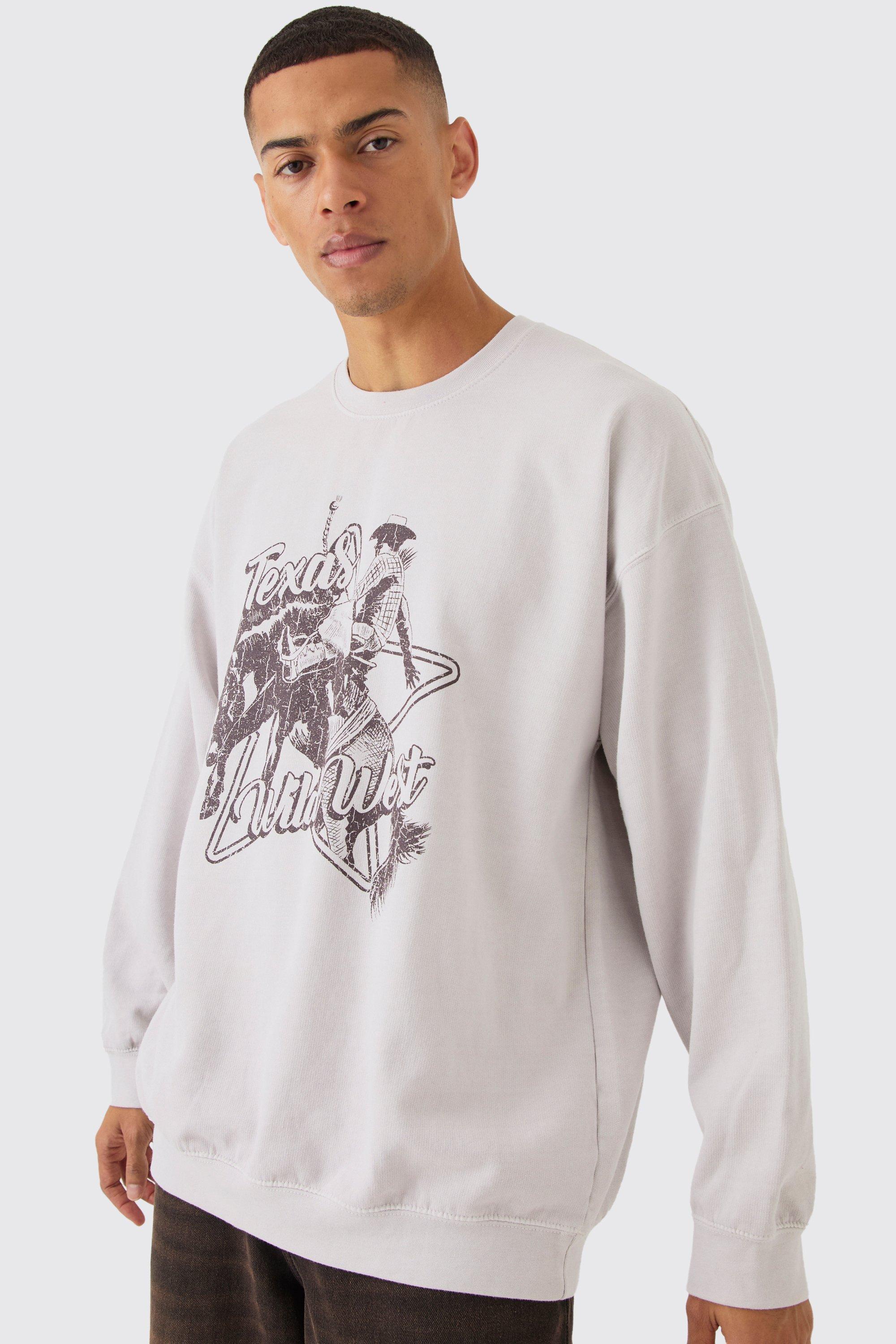 Oversized Heavyweight Texas Western Graphic Washed Sweatshirt | boohooMAN USA Product Image