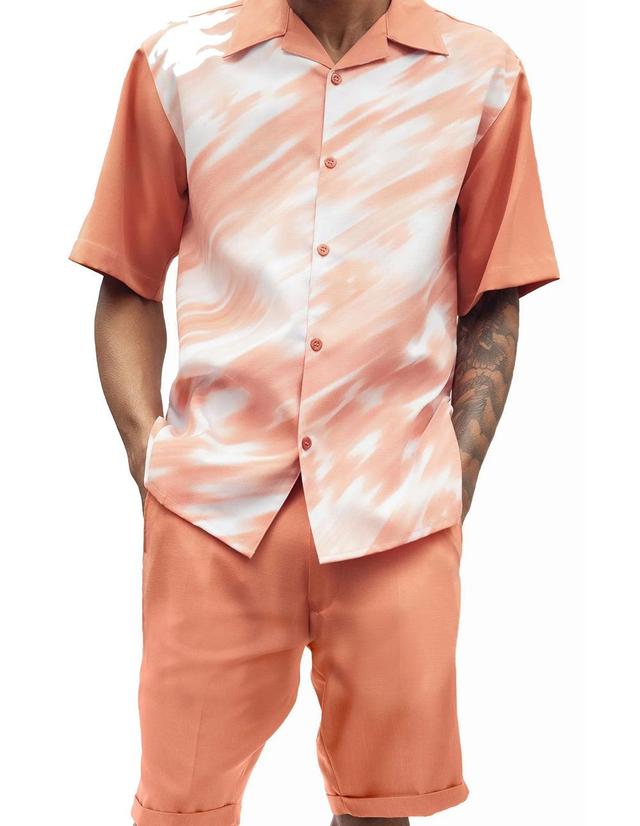 Apricot Print Design Walking Suit 2 Piece Set Short Sleeve Shirt with Shorts Product Image