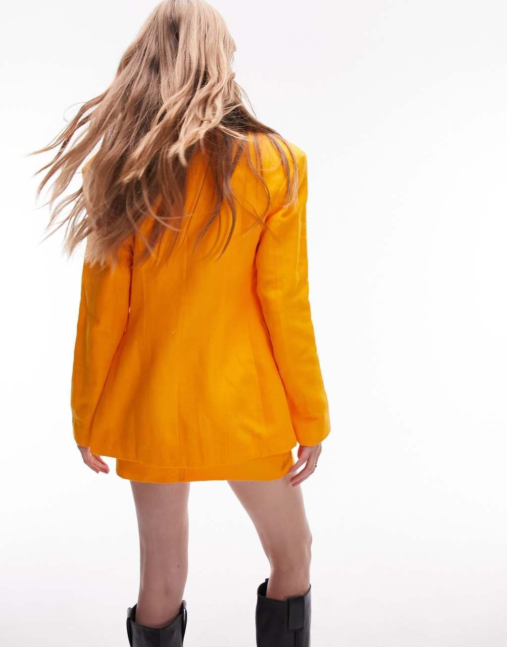 Topshop oversized linen blend blazer in mango - part of a set Product Image