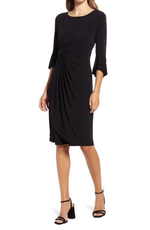 Womens Connected Apparel Bell Sleeve Faux Wrap Dress Black Product Image