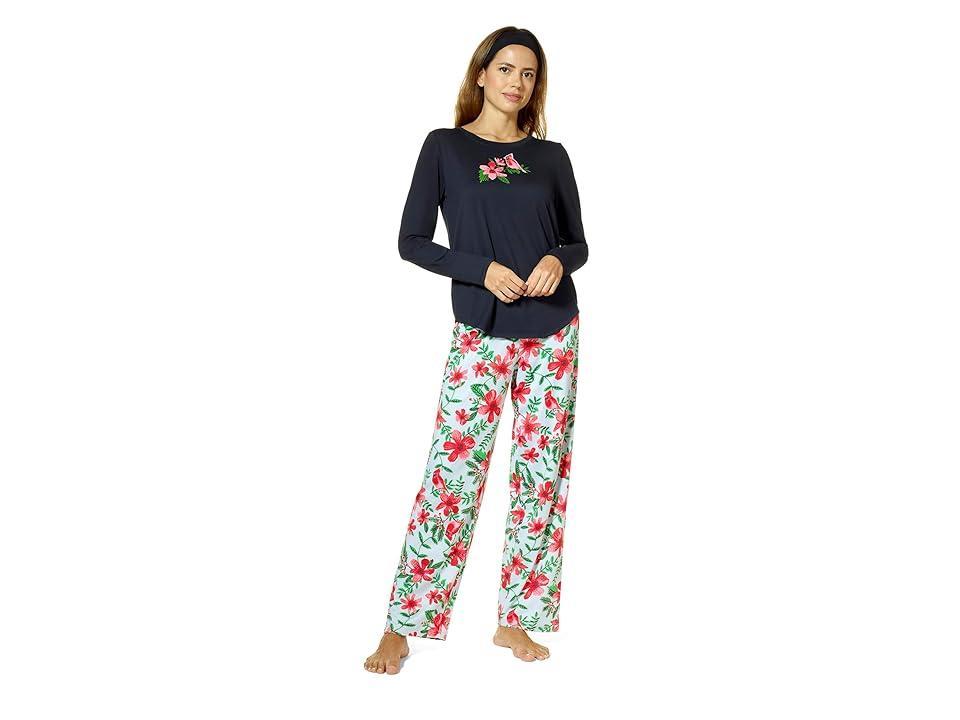 HUE Cardinal Bloom Timeless Soft Jersey Three-Piece Pajama Set Women's Pajama Sets Product Image