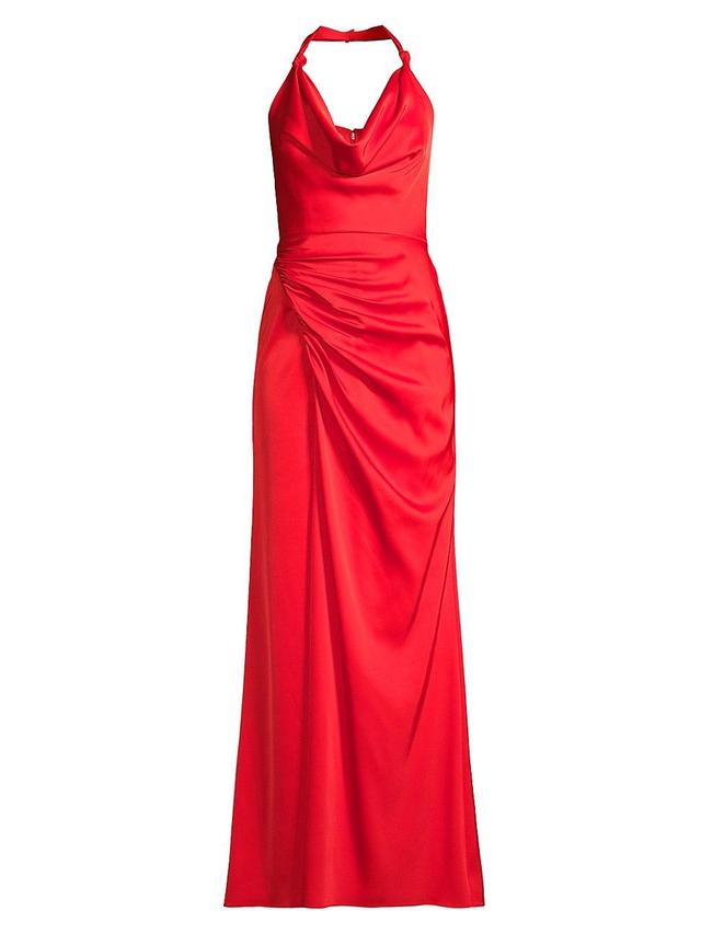 Womens Satin Stretch Cowlneck Halter Gown Product Image