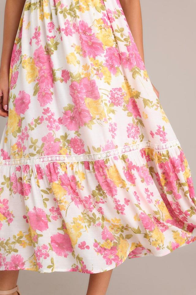 Bloom Burst White Multi Floral Midi Dress Product Image