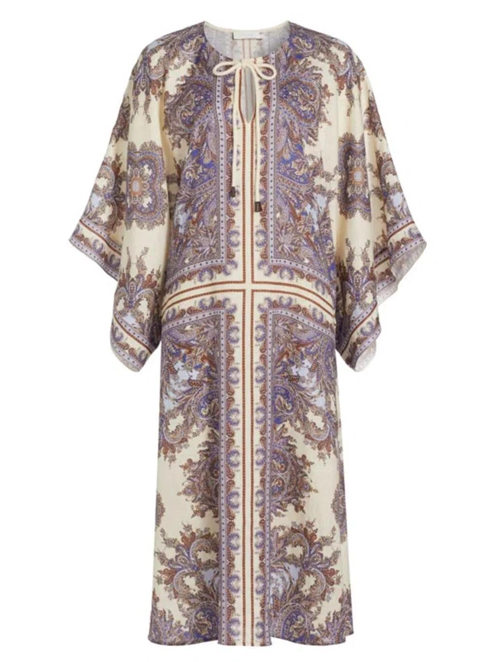 ZIMMERMANN Ottie Caftan Midi Dress Purple Paisley Product Image