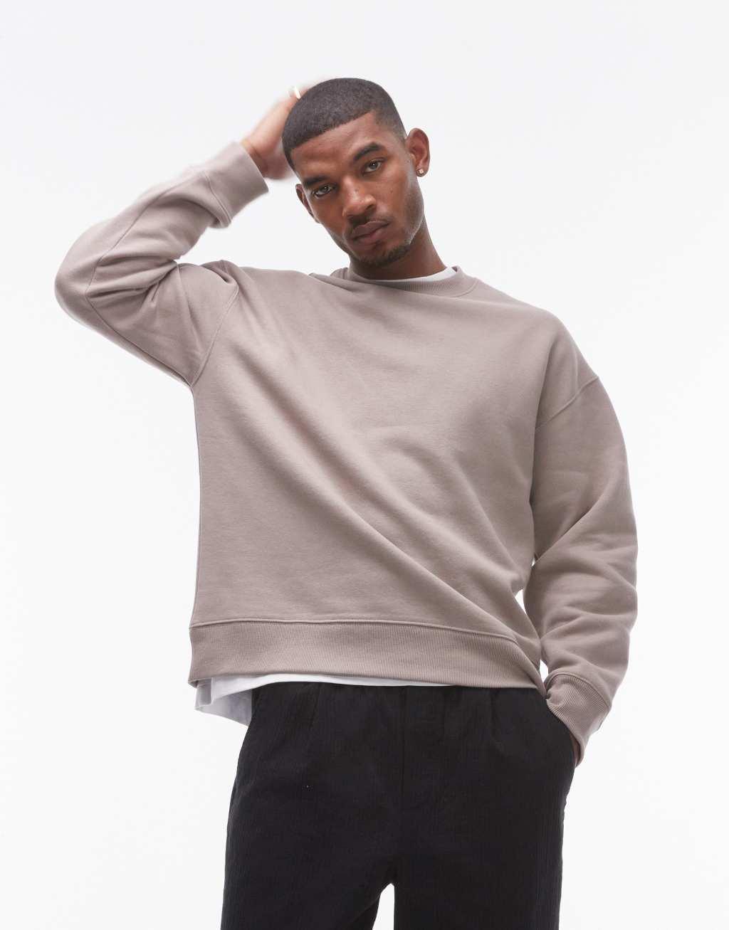 Topman oversized fit sweatshirt in stone Product Image