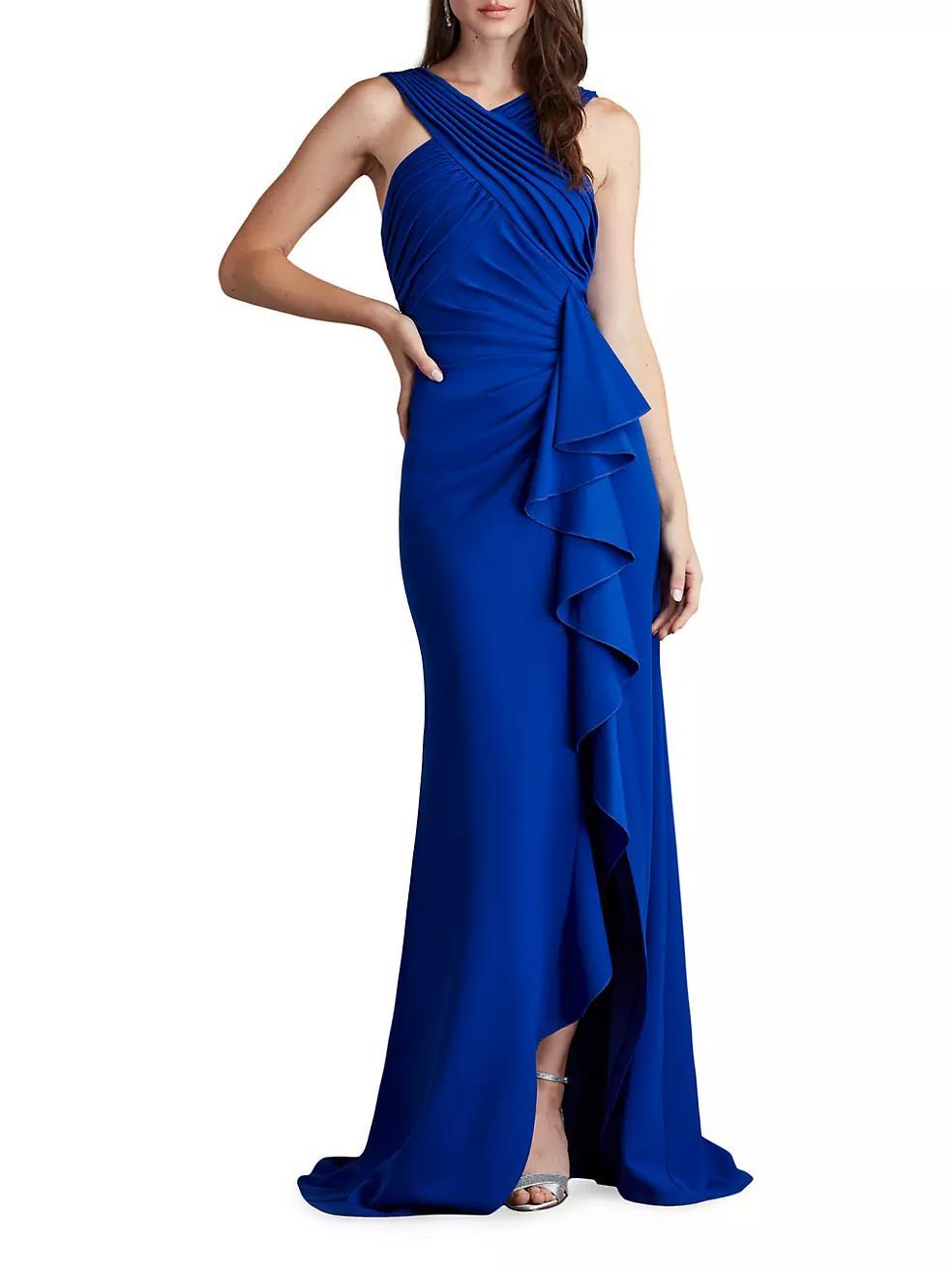 Womens Asymmetric Crp Ruffle Gown Product Image