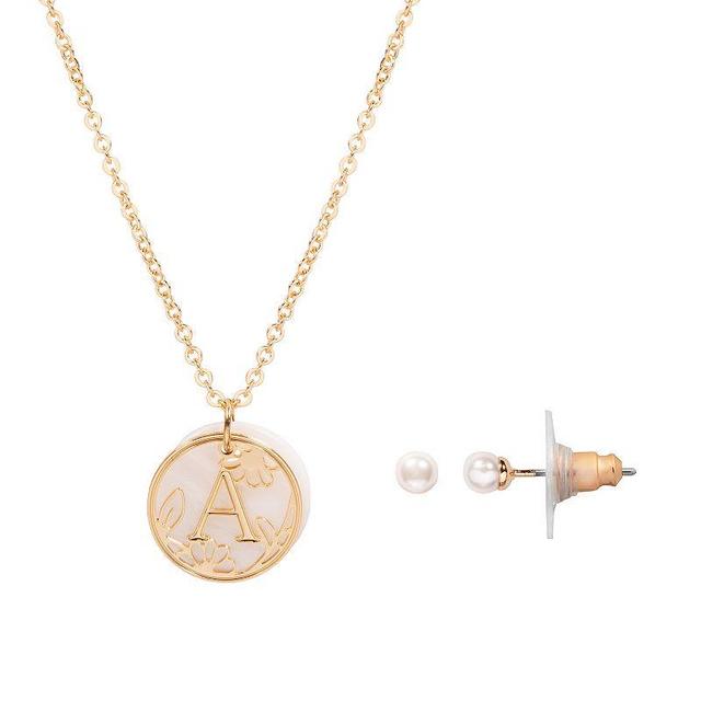 LC Lauren Conrad Initial Necklace & Earring Set, Womens, A Gold Tone Product Image