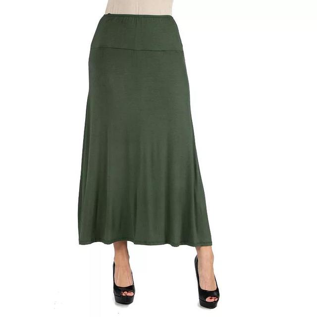 Womens 24seven Comfort Apparel Elastic Waist Midi Skirt Green Product Image