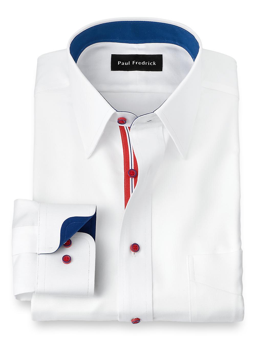 Non-iron Cotton Solid Dress Shirt With Contrast Trim Product Image