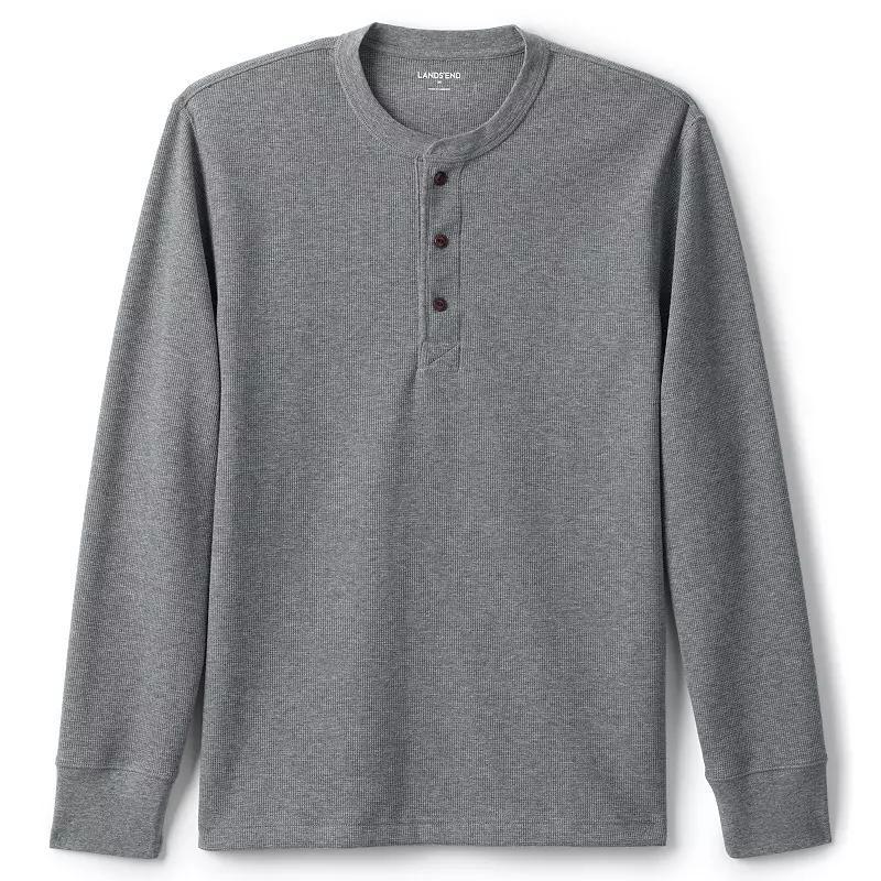 Big & Tall Lands End Comfort-First Thermal Waffle Henley, Mens Pewter Grey Product Image