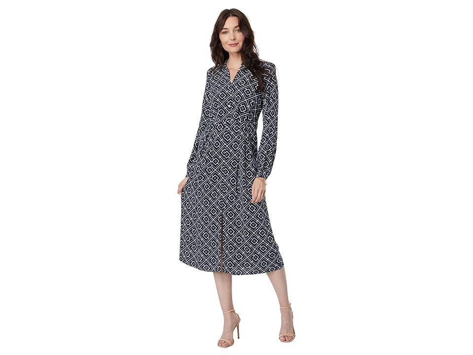 Tommy Hilfiger Long Sleeve Geo Maze Dress (Sky Captain/Ivory) Women's Clothing Product Image