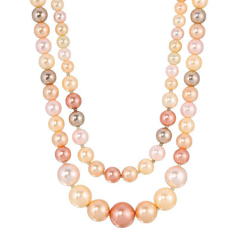 1928 Silver Tone Multi Color Simulated Pearl Double Row Necklace, Womens Product Image