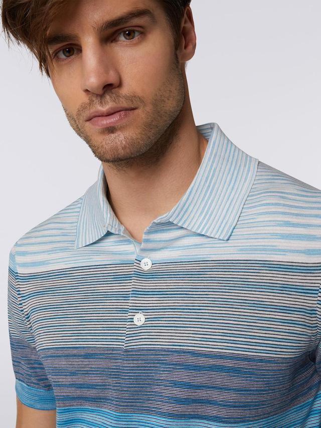 Dégradé striped cotton short-sleeved polo shirt White & Light Blue | Missoni Product Image