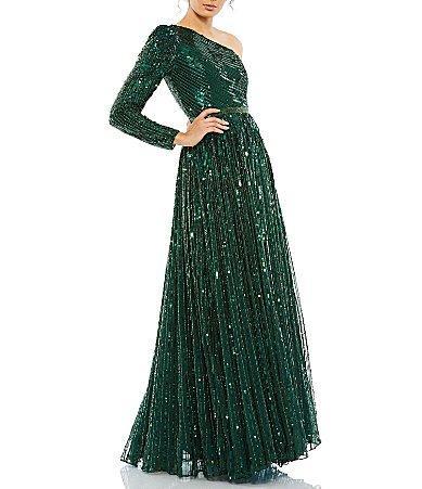 Womens Sequined One-Shoulder Gown Product Image