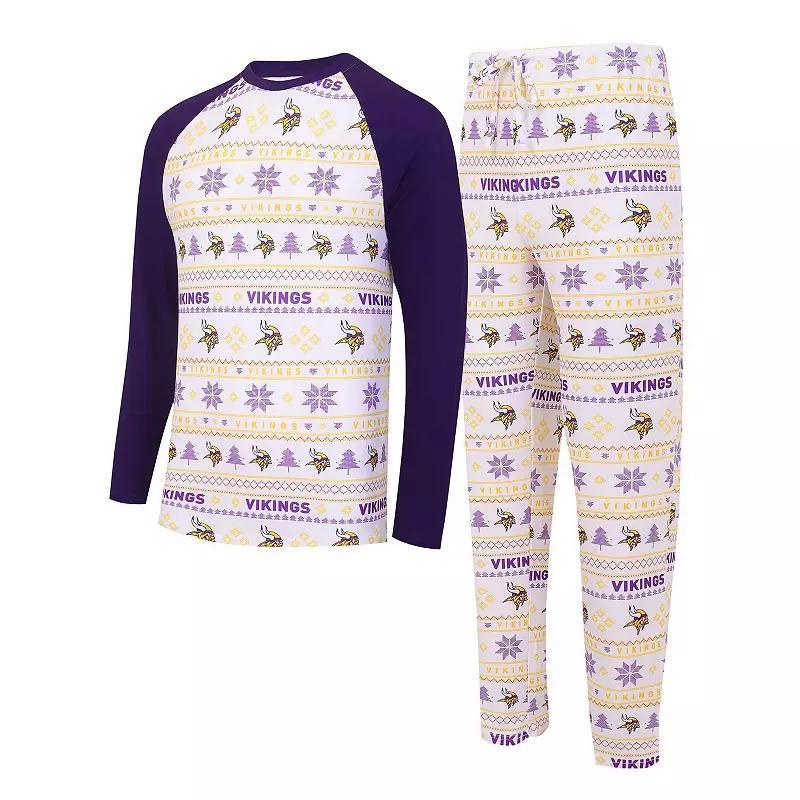 Mens Concepts Sport White/Purple Minnesota Vikings Tinsel Raglan Long Sleeve T-Shirt & Pants Sleep Set Product Image