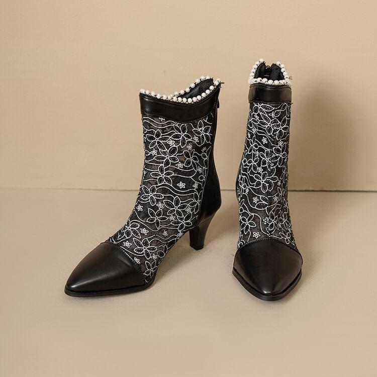 Block Heel Lace Short Boots Product Image