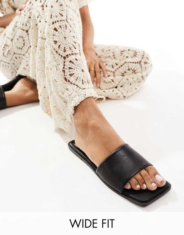 ASOS DESIGN Fig square toe flat sandals in black Product Image