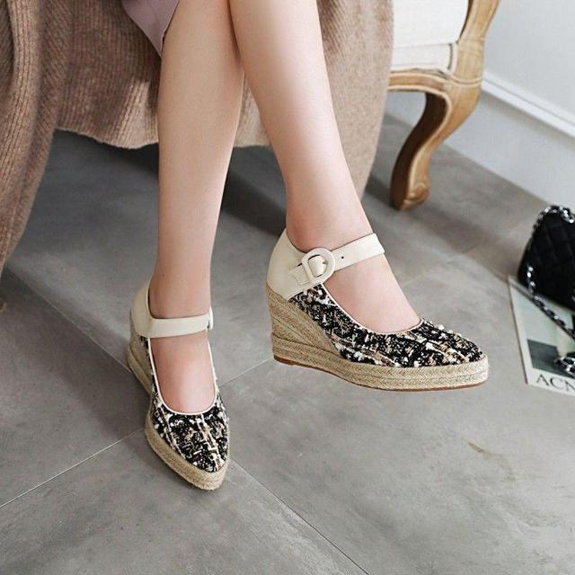 Platform Tweed Mary Jane Wedge Pumps Product Image