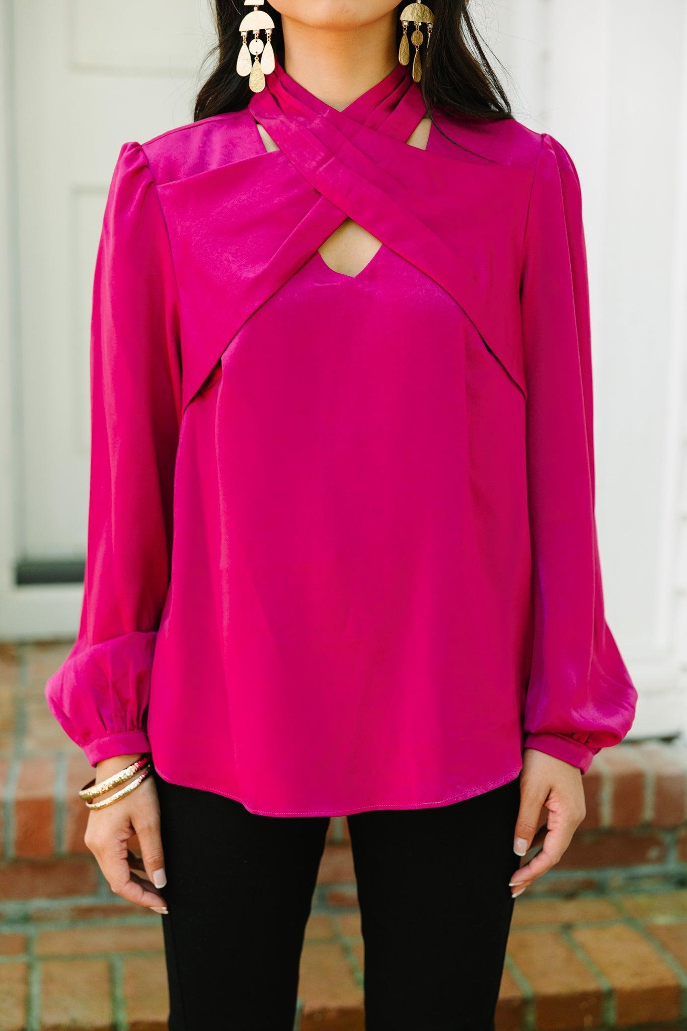 Detailed Dreams Magenta Purple Crisscross Blouse Female Product Image