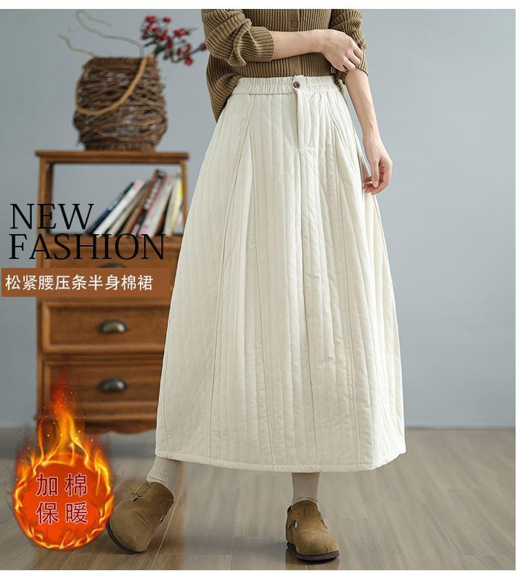 Elastic Waist Plain Padded Midi A-Line Skirt Product Image