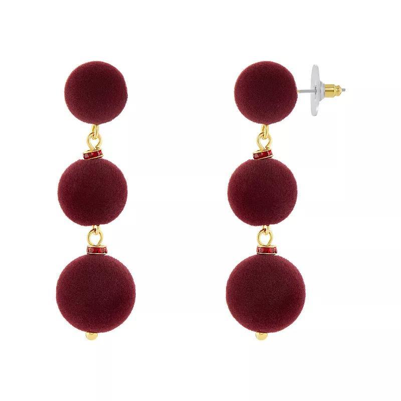 Emberly Gold Tone Velvet Bead Linear Triple Drop Earrings, Womens, Red Product Image