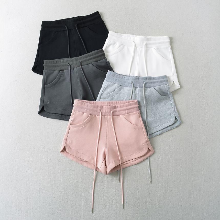 Drawstring Waist Plain Sweat Shorts Product Image