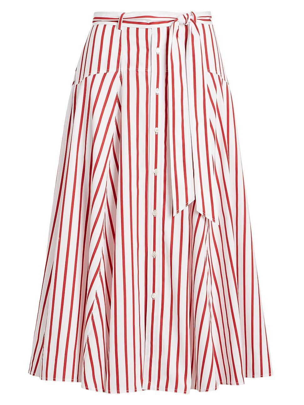 Womens Cotton Striped Midi Skirt Product Image