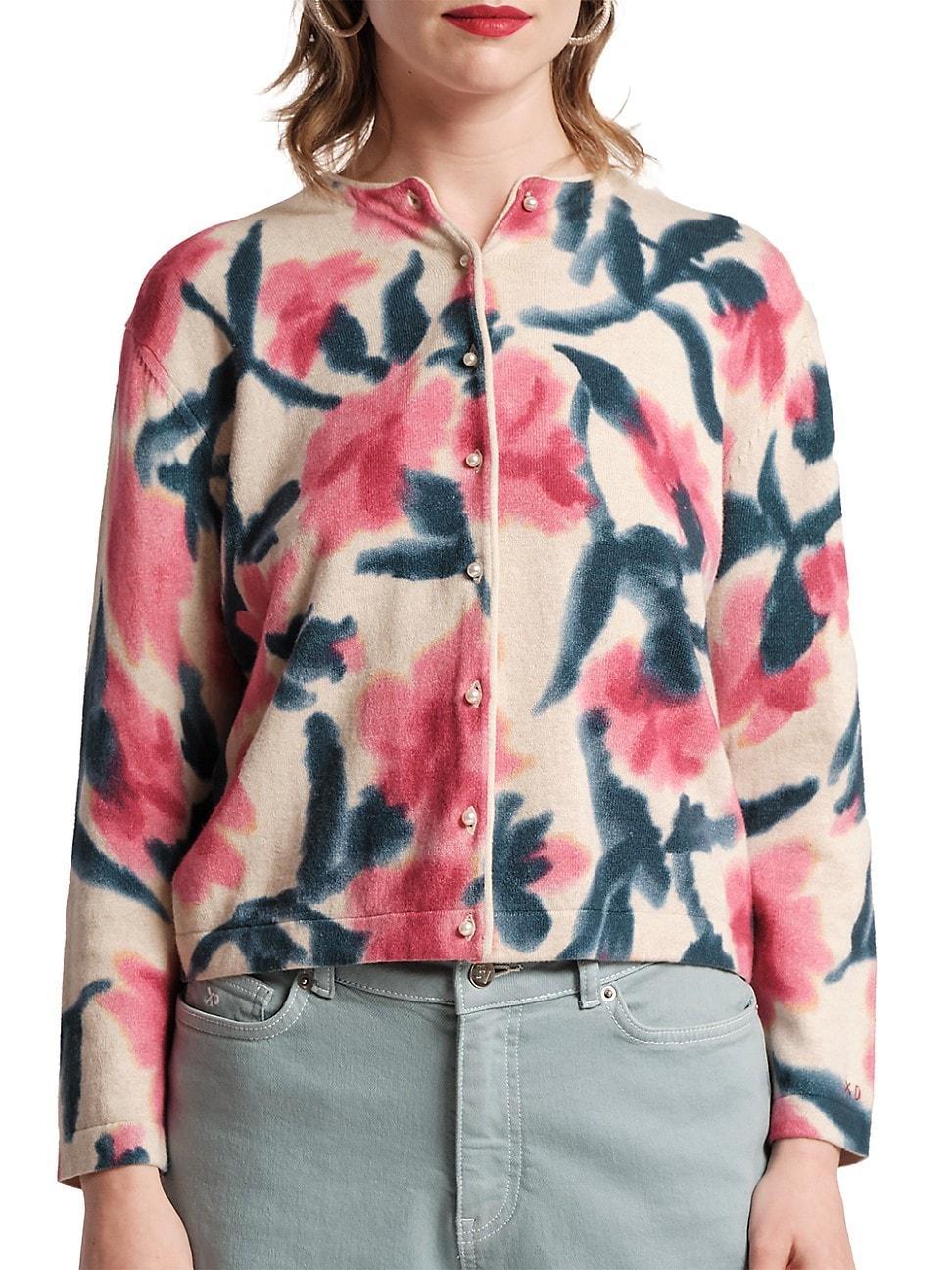 Womens Darling Floral Cotton & Cashmere Crewneck Cardigan product image