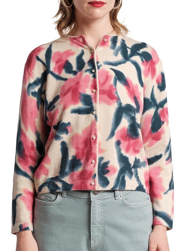 Womens Darling Floral Cotton & Cashmere Crewneck Cardigan Product Image