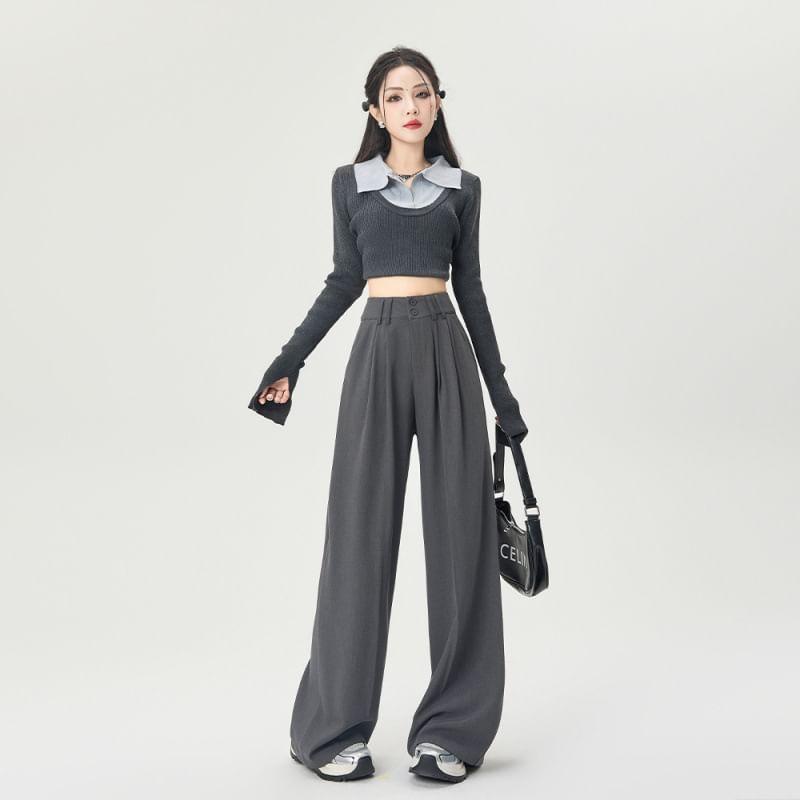 High Rise Plain Wide Leg Pants Product Image