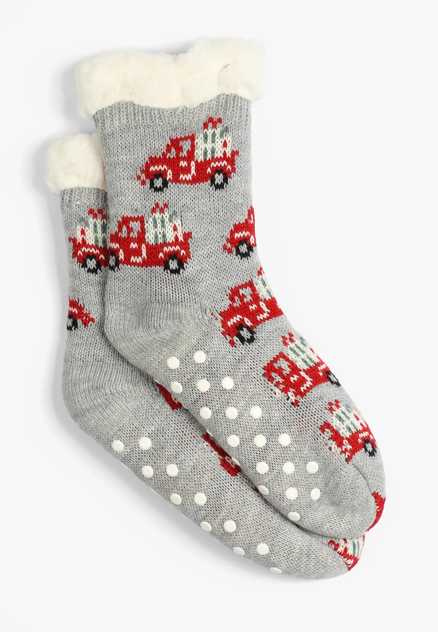 Maurices Womens Holiday Truck Sherpa Lined Slipper Socks Gray Size One Size Product Image