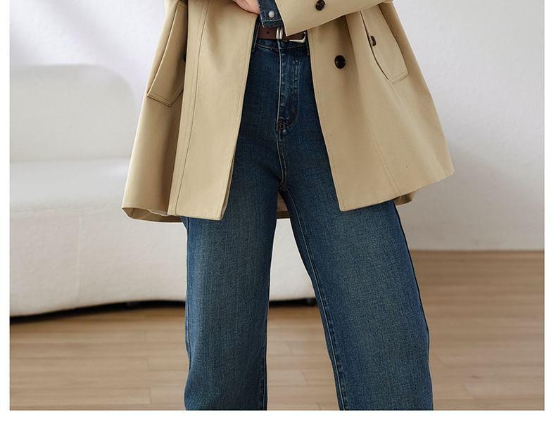 Stand Collar Plain Panel Button Trench Coat Product Image