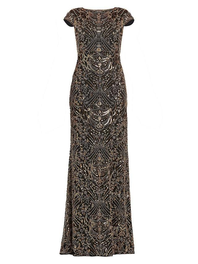 Womens Sequin & Bead Cap-Sleeve Gown Product Image