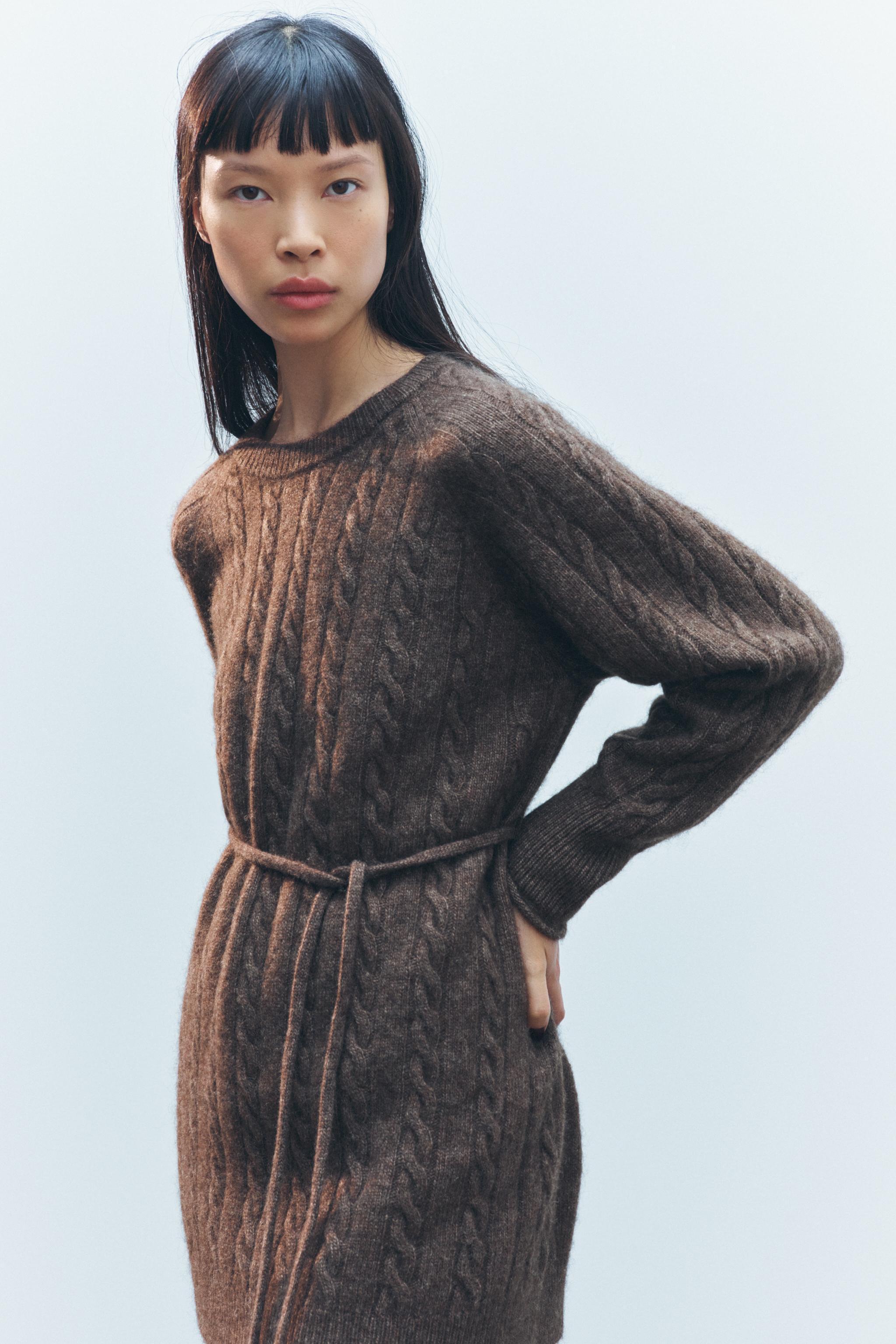 LONG CABLE KNIT WOOL BLEND SWEATER Product Image